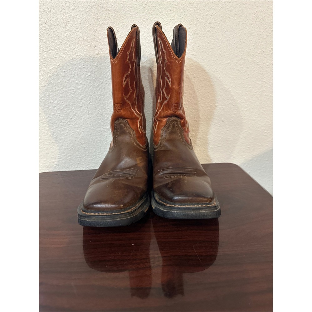 Ariat Mens Groundbreaker Western Work Boots Brown Leather Square Toe 10006871